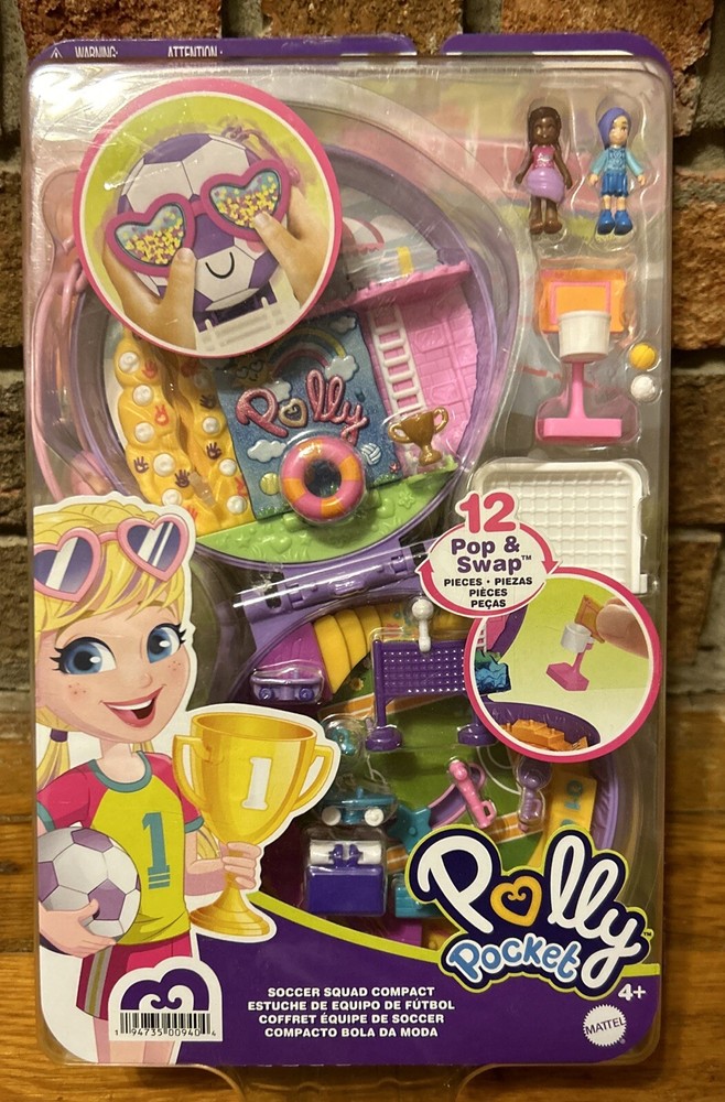 Polly Pocket Soccer Squad Compact Playset with 2 Micro Dolls & Accessories.