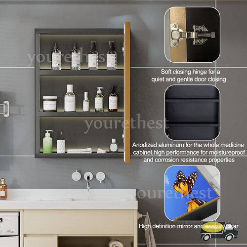 Aluminum Medicine Cabinet With Mirror Shelves Bathroom Mirror Cabinet Wall Mount - 第 34/45 張圖片