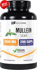 Healthfare Mullein Leaf Capsules  3000mg  200 Count  Support Lung Cleanse - US