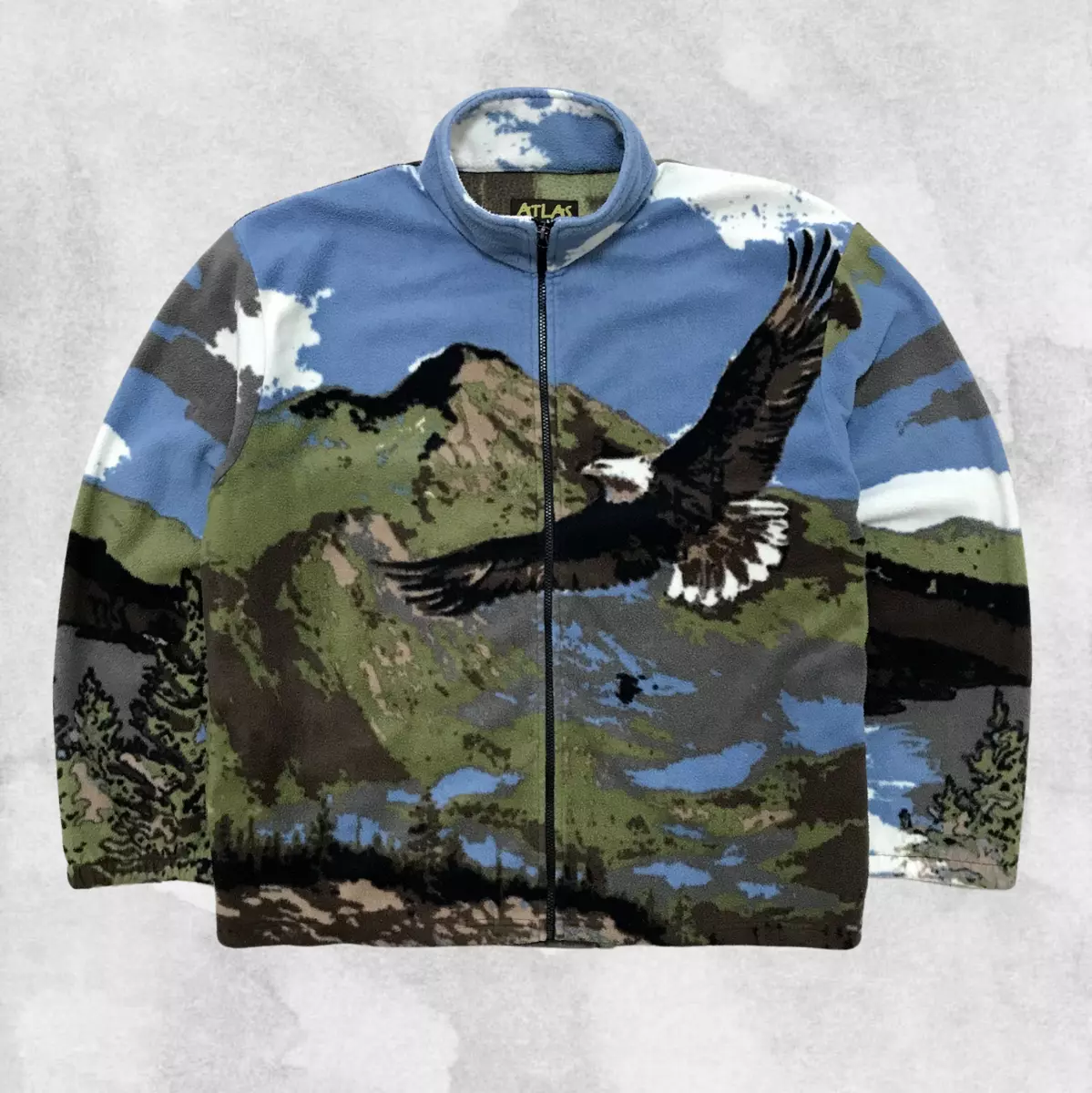 Vintage Fleece Jacket All Over Print Eagle Sherpa Animal 90s Outdoor  Streetwear