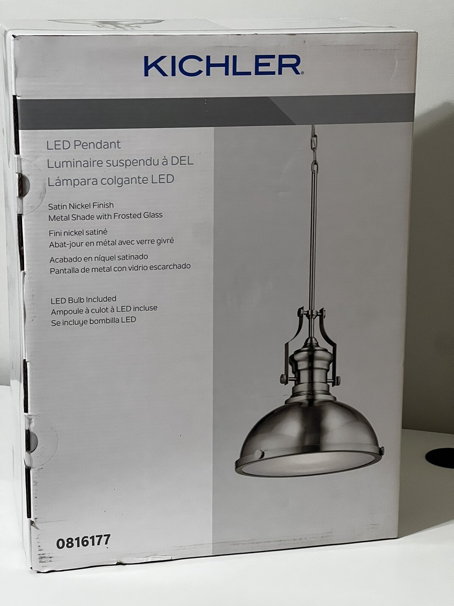 Kichler Satin Nickel Industrial Frosted Glass Dome LED Pendant Light New In  Box