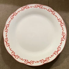 NEW Red Bow Border Ceramic Dinner Plates 10.5”  Set of 4 Eaton Fine Dining