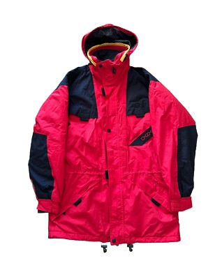 90s Helly Hansen Snowboard Ski Jacket Hooded Red Small Thinsulate Helly Tech VTG