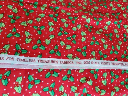 Sewing Fabric Timeless Treasures Polka Dot Christmas Holly Cotton 24x45" - Picture 4 of 4