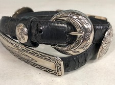 Womens Black Western Aztec Floral Conch Fashion Belt 33"