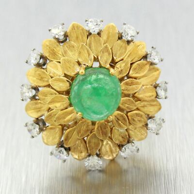Buccellati 2.60ct Emerald & Diamond Cocktail Ring - 18k Yellow Gold - Flower