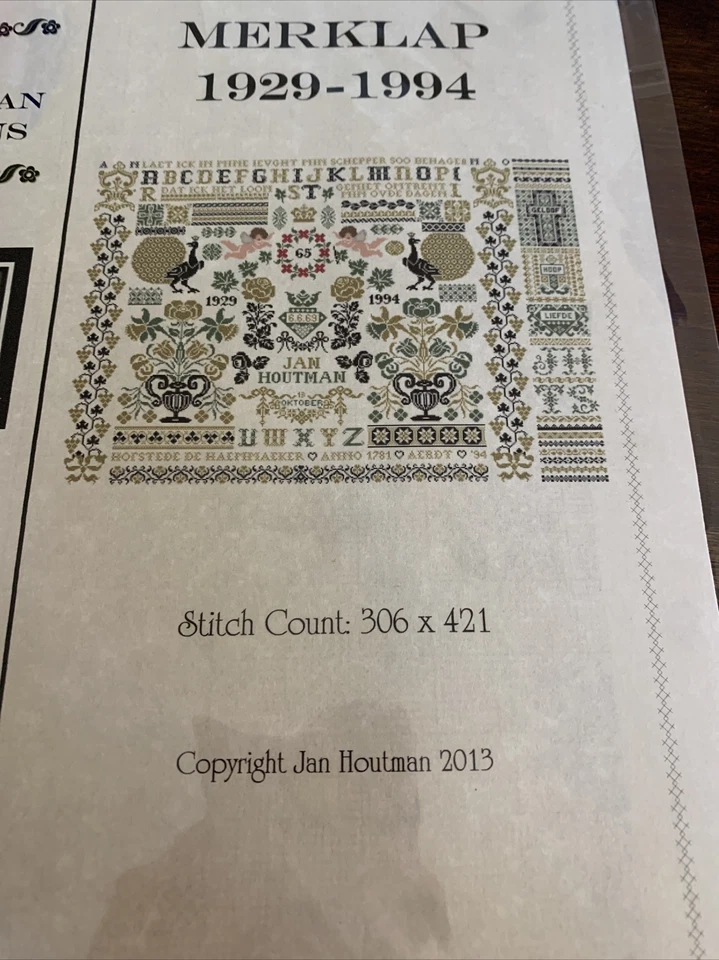 Jan Houtman Designs Merklap 1929-1994 Coubted Thread Pattern Sampler - Image 3 of 4