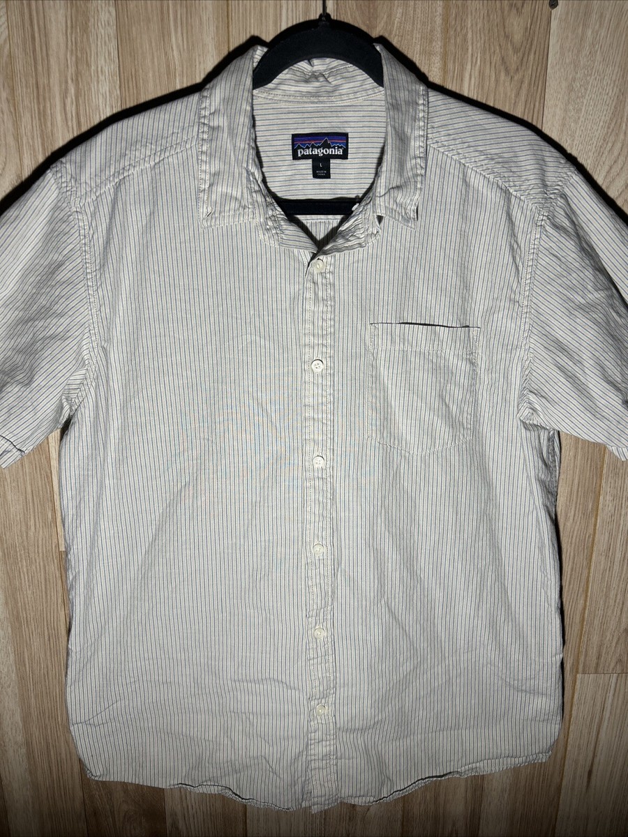 トップス Patagonia Striped Short Sleeve Shirt Patagonia Blue Green Striped Short Sleeve Pockets Button Up