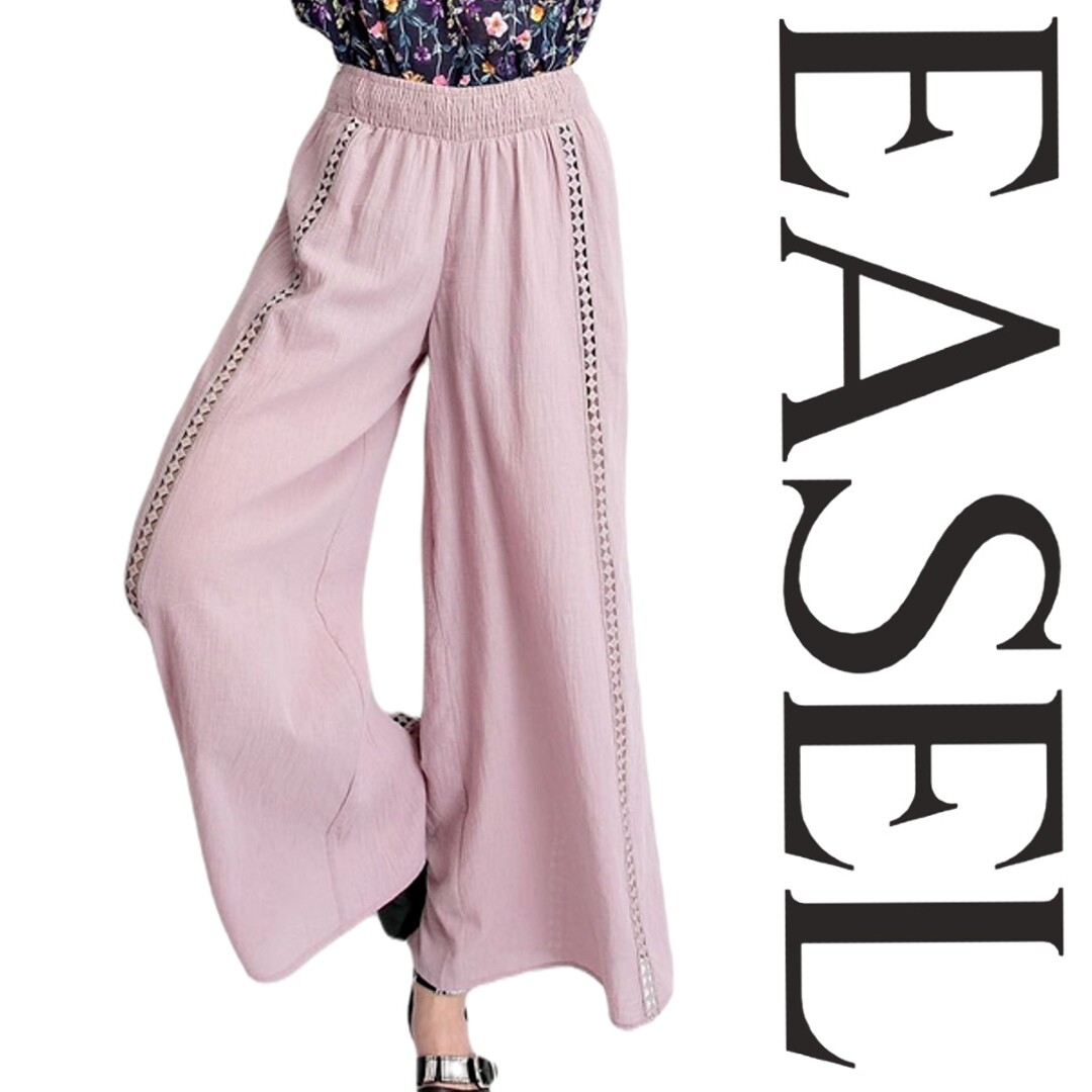SML EASEL DUSTY LILAC CROCHET TAPE TRIM WIDE LEG PANTS BHCS | eBay