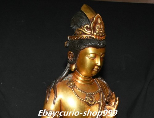18.9" Tibet Purple Bronze 24K Gold Kwan-yin Guan Yin Boddhisattva Goddess Statue - Picture 8 of 13
