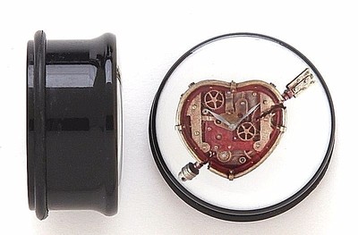 1 Pair Heart Steampunk Single Flare Ear Plugs Gauges W/ O Rings Pick Size #858