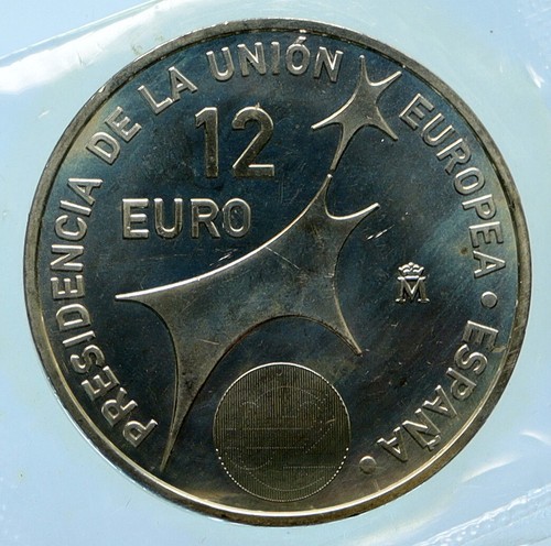 2002 SPAIN JUAN CARLOS I European Union Presidency Silver 12 Euro Coin i95670 - Picture 2 of 3