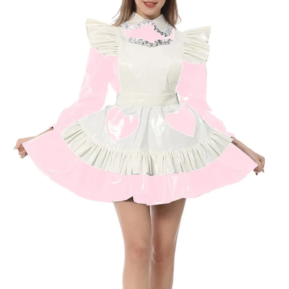 Vestido plisado Sissy Sweet Maid bloqueable cuello Peter Pan travesti uniforme de criada Foto 4 de 4