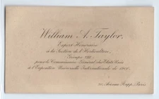 1900 William A. Taylor business card Paris World's Fair, agricultural expert old