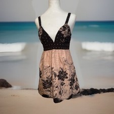 Forever 21 Womens Pink/Brown Floral Plunging V~Neck Fit & Flare Dress Size S