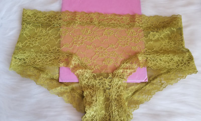 VICTORIA'S SECRET LACE CHEEKY PANTY GOLDEN FERN GREEN LARGE NWT