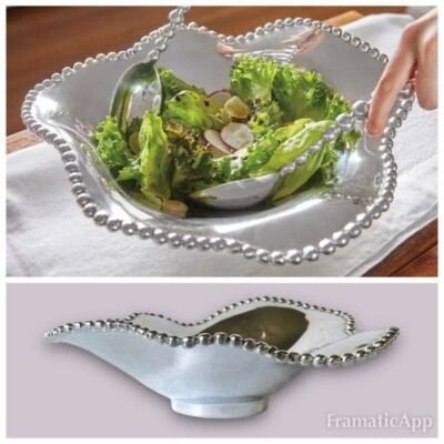 Vintage Mariposa String of Pearls Wavy Pedestal Bowl Heavy Oversized  15x15x6”