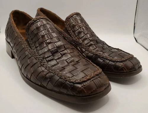 VINTAGE ITALY SESTO MEUCCI BROWN LEATHER WOVEN LOAFERS WOMEN'S SIZE 10 N