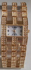 Women's gold finish rhinestones party, dressy wear fashion bracelet wrist watch