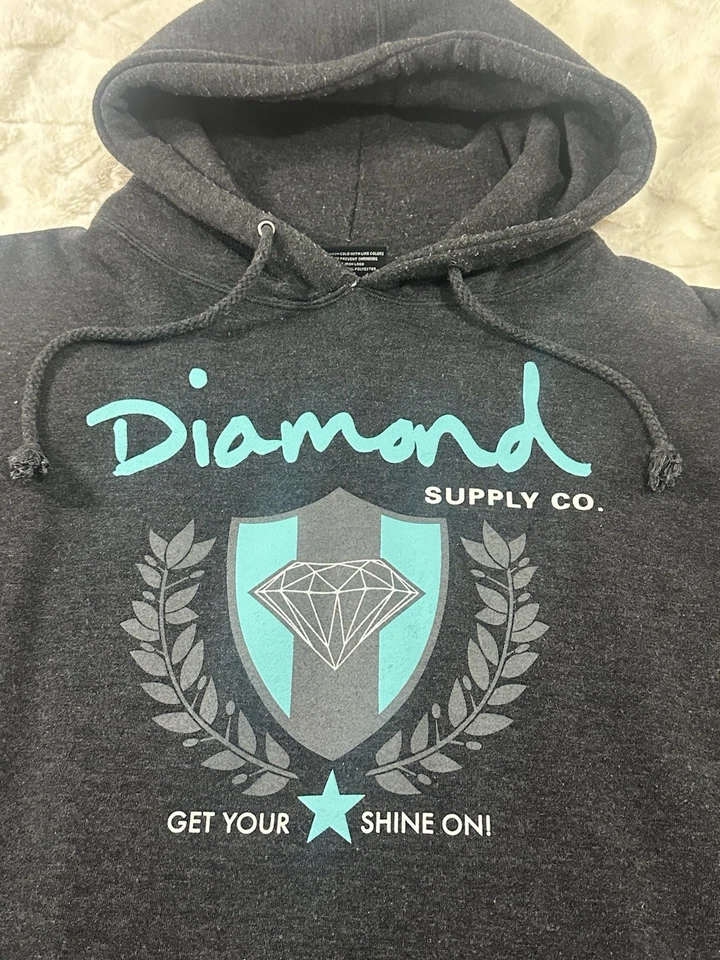 Pulôver com capuz vintage Diamond Supply Co preto logotipo escrita tamanho XL Y2K - Imagem 2 de 4