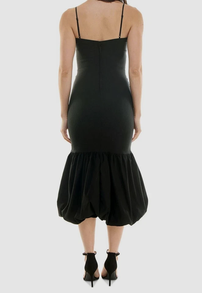 Vestido midi para mujer KATIA RAE negro ajustado con dobladillo burbuja talla M Foto 3 de 3
