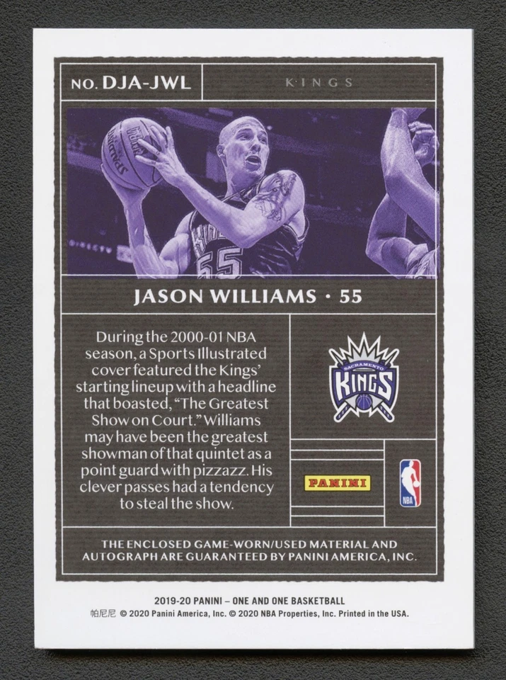 JASON WILLIAMS 2019 PANINI ONE DUAL SACRAMENTO KINGS PATCH AUTO AUTOGRAPH /25 - Image 2 of 2