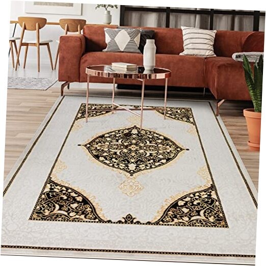Babil Gold 5x7 Oriental Bordered High Low Textured Traditional Indoor Area