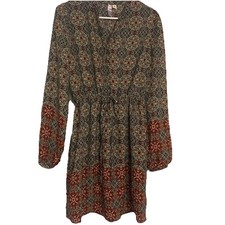 Alya Floral Chiffon Dress Medium Gray Red Boho Cottage Core Festival 
