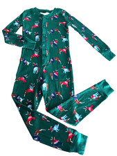 Mini Boden 7y Holiday PJ onepiece green Reindeer Print Button front