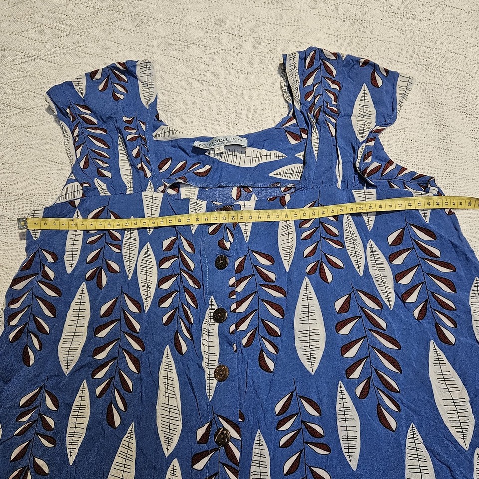 Mombasa Rose Blue Leaf Print Mini Dress XL Lightweight Rayon Pockets ...