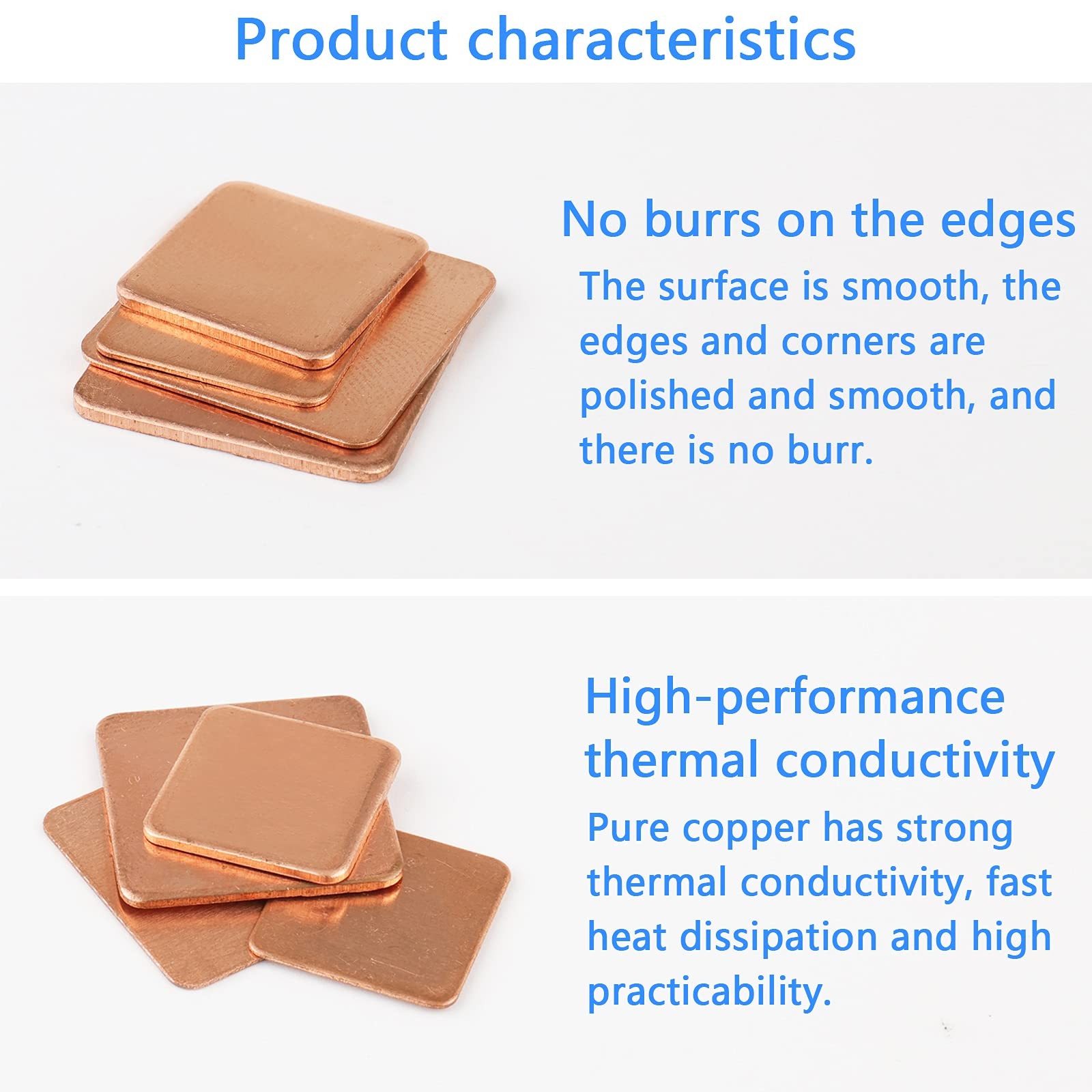 Newzoll 40Pcs Copper Heatsinks 4 Sizes 15 x 15mm 20 x 20mm Copper Pad Shim Th...