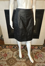 80s G-iii Black Leather Lined Skirt Zipper waist 28" Length 23"