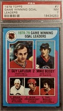 1979-80 Topps League Leaders Guy Lafleur, Mike Bossy, Bryan Trottier #7 PSA 7 NM