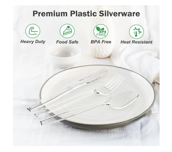 Cubiertos de plástico transparente de alta resistencia 360 unidades, 150 tenedores, 150 cucharas, 60 cuchillos Foto 2 de 3