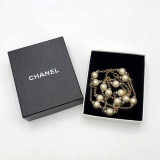 Collana lunga stazione perle Chanel originale logo inciso con scatola BA080112