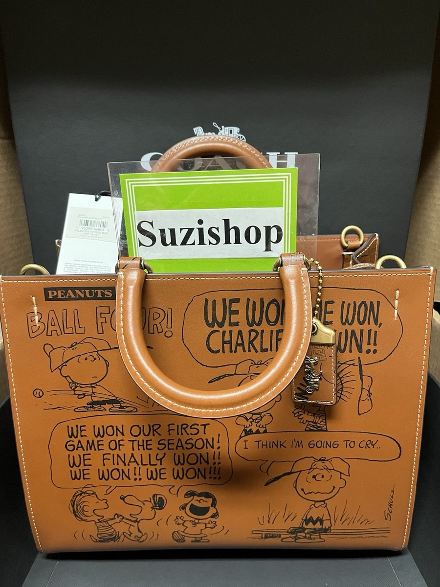 Coach X Peanuts Rogue Leather Bag Newspaper Print Comic Hazelnut