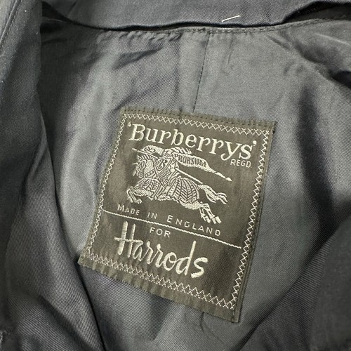 VTG Burberrys London Harrods Navy Trench Coat Sz 56 Long B88C Plaid Wool Lining - Picture 2 of 13