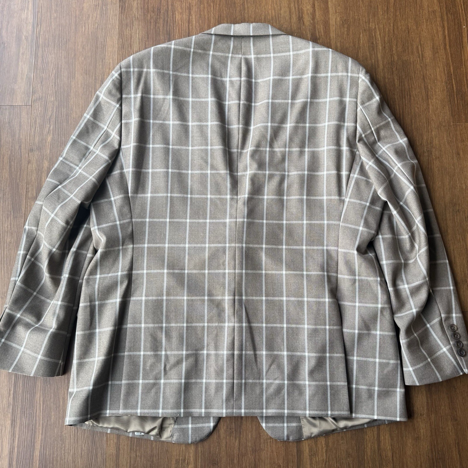 Hart Schaffner Marx Sport Coat Jacket Windowpane Plaid Mens 48 R Wool Brown Suit