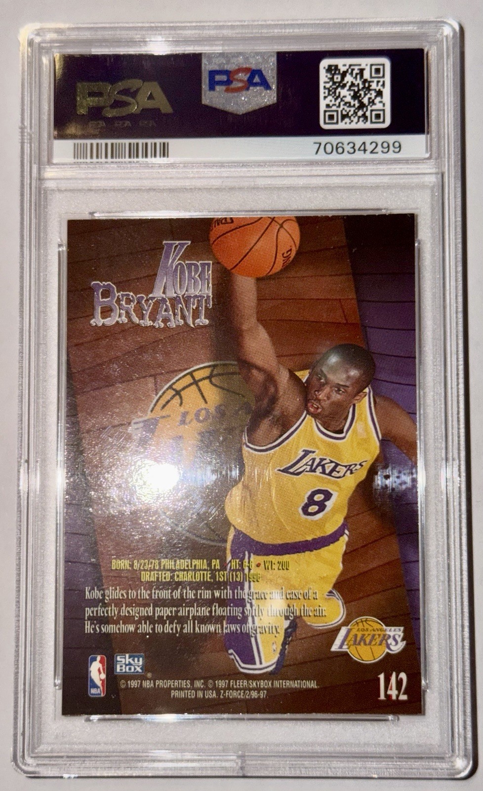 1996 Skybox Z Force Kobe Bryant RC PSA 8 Rookie Lakers view 2
