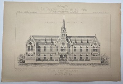 3 Gravurbretter 1880 Antwerpener Hospiz Architektursammlung EO sehr guter Zustand