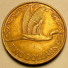 1990 New Zealand 2 Two Dollars Actual Coin