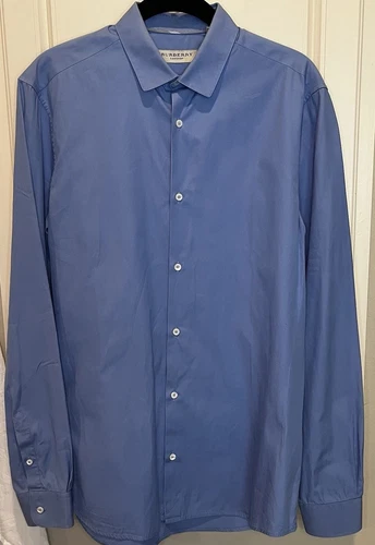 Camicia Burberry London 100% cotone blu chiaro manica lunga bottoni USA uomo 15 38