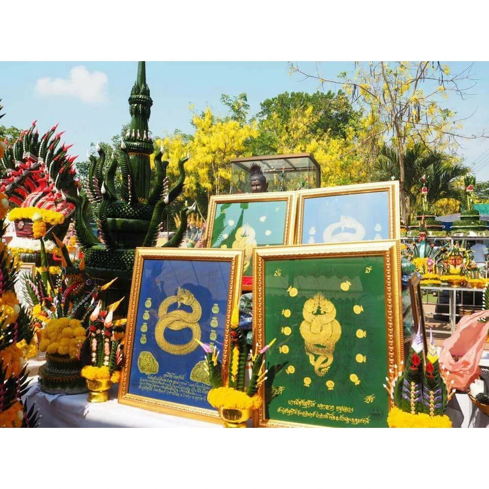 Pha Yant Talismán Naga Mantra Tela 12x17" Templo Kham Chanod Buda Tailandés Amuleto Foto 2 de 4