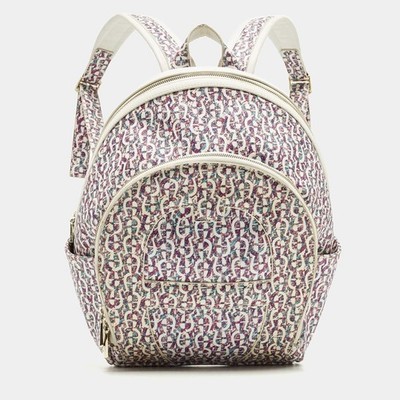 Aigner Icon MagentaWhite Signature Printed Coated Canvas Backpack