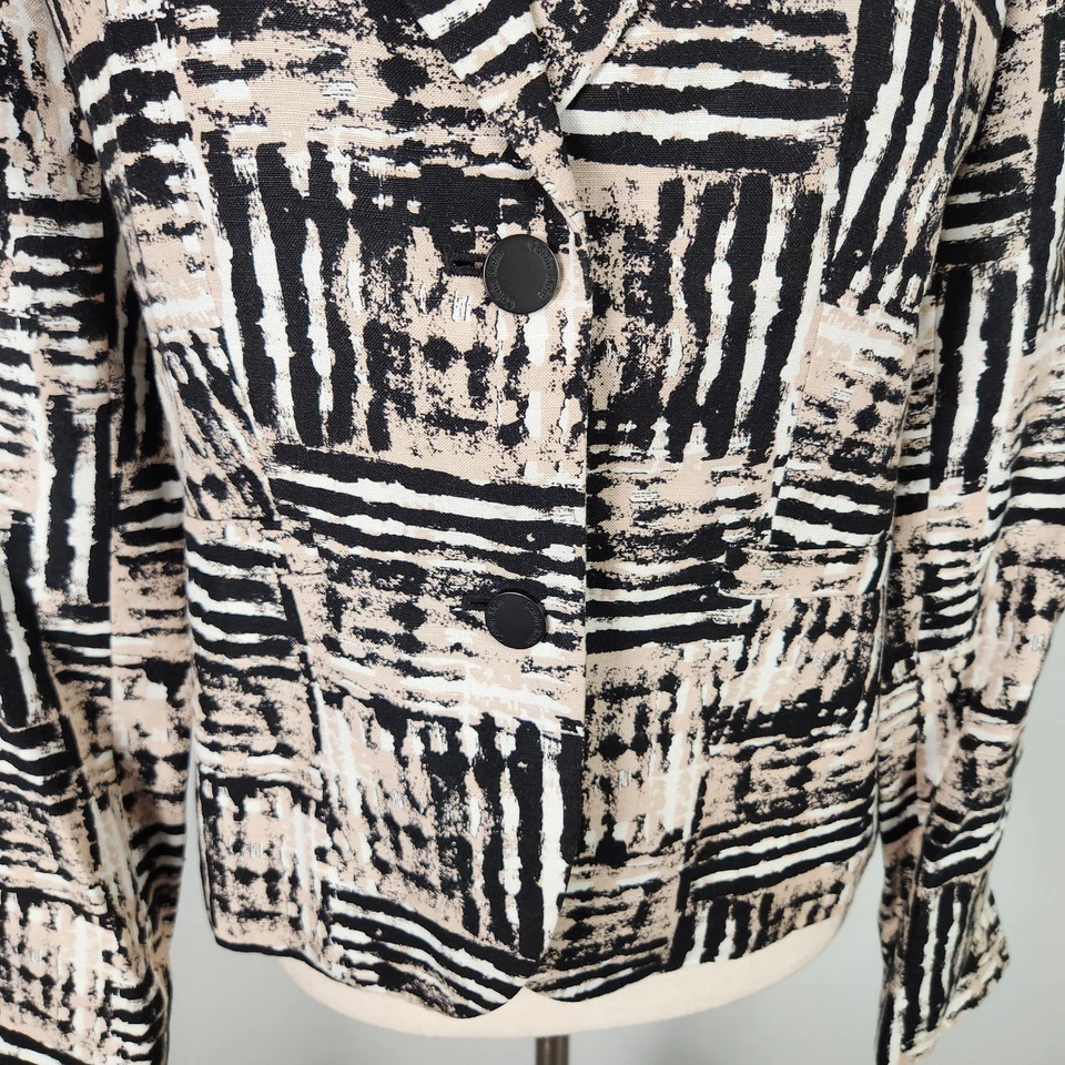 全新无标签 Calvin Klein 黑色白色棕褐色印花亚麻混纺西装外套 (4) #0573 — 第 3/4 张图片