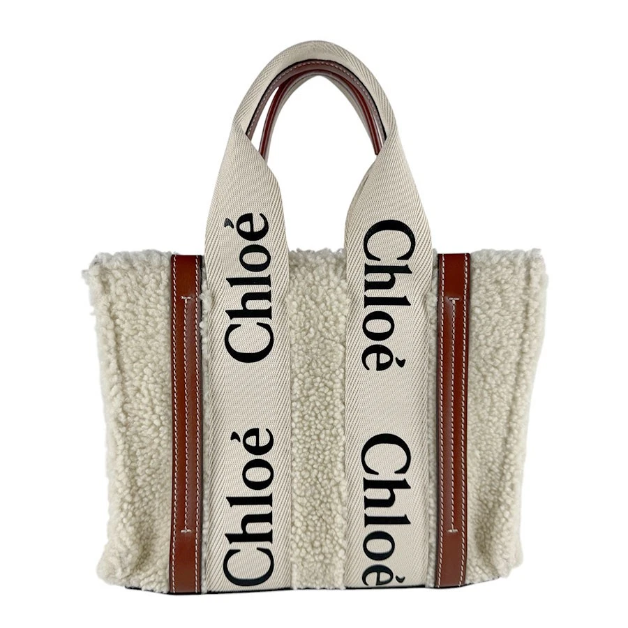 Chloe — Auth Chloe Woody Small Handbag Shoulder Bag Off White/Brown Bore/Leather - z9695