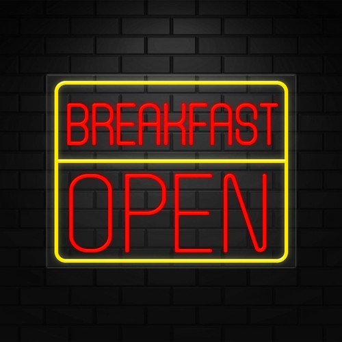 Breakfast Open Neon Sign for Retail Displays | LED Flex Neon | 31"W x 24"H x 1"D - Picture 1 of 5