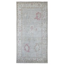 5'10"x11'8" Gray Angora Oushak Leaf Design Hand Knotted Wool Runner Rug 22750