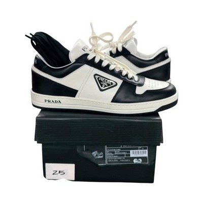 Prada Downtown Sneakers Black White Leather Triangle Logo Men s Size 7US