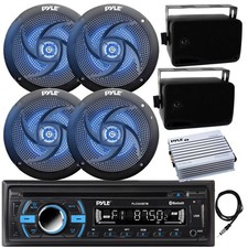 Pyle Marine CD Radio, Amplifier, 4x 6.5" LED 2x 3.5" Speakers Black , Antenna